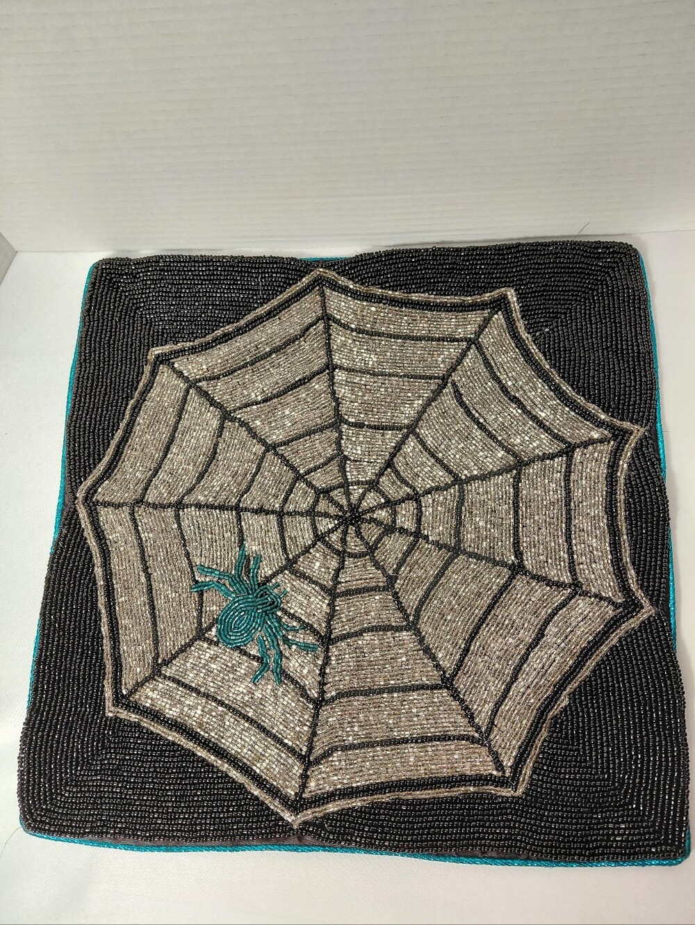 Pier 1 Beaded Spider Web Accent Pillow Cover - Teal and Black